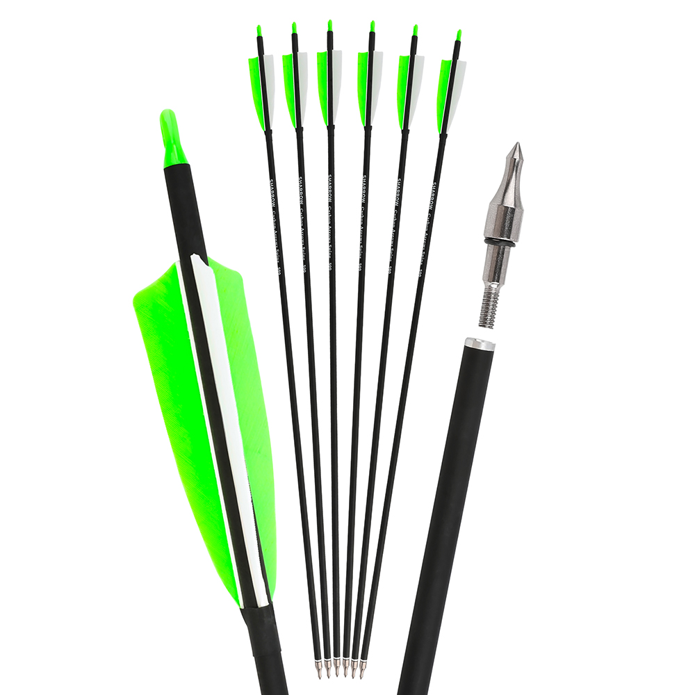 12pcs Carbon Arrows with 4-inch Feather Fletching