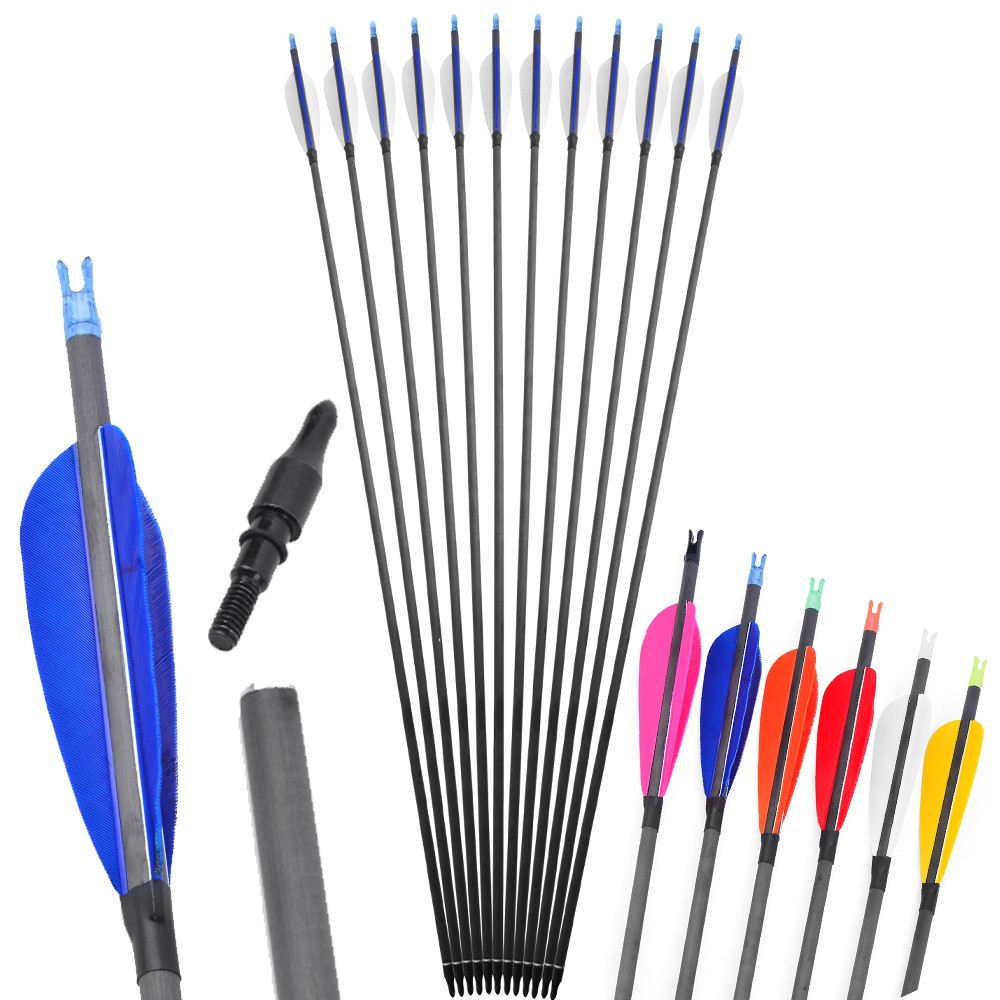 12pcs 30" Carbon Arrows Spine 600 with 4" Turkey Feathers