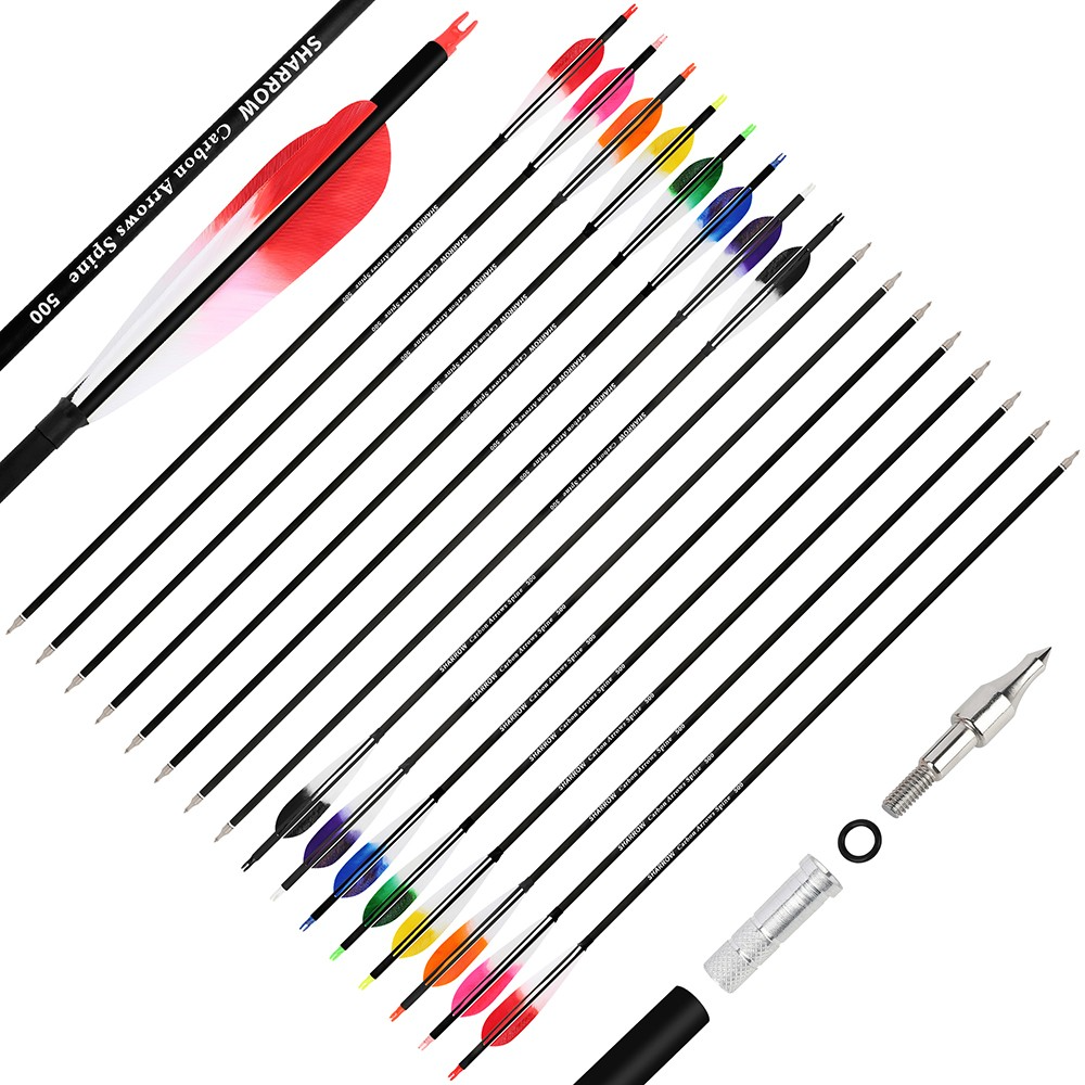 6pcs Archery Carbon Arrows Spine 500 with 5" Turkey Feathers