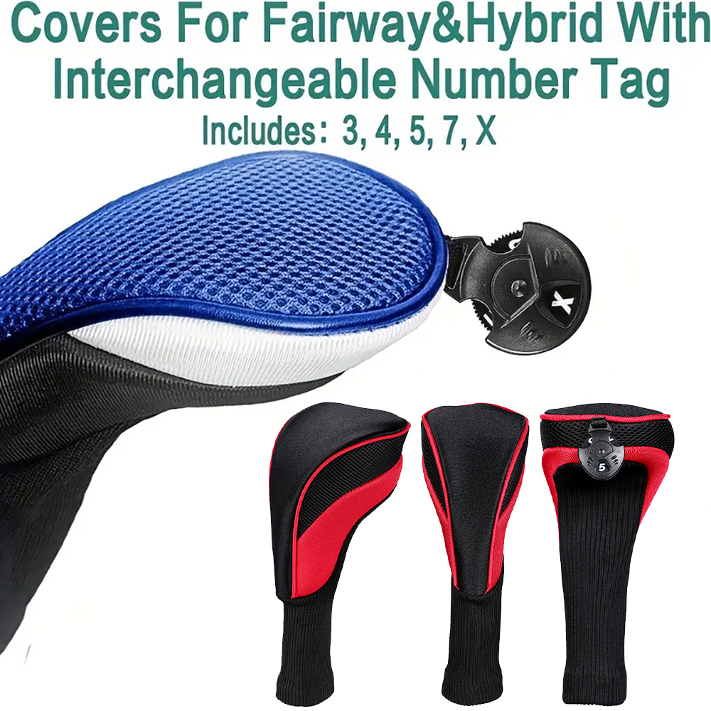 Golf Club Head Cover Set Driver Fairway Hybrid Headcovers Tags Protect