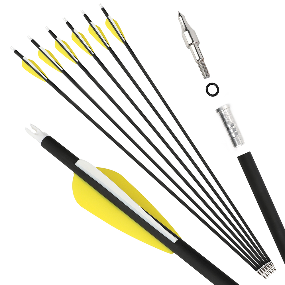 12pcs Carbon Arrows with 3-inch Feather Fletching