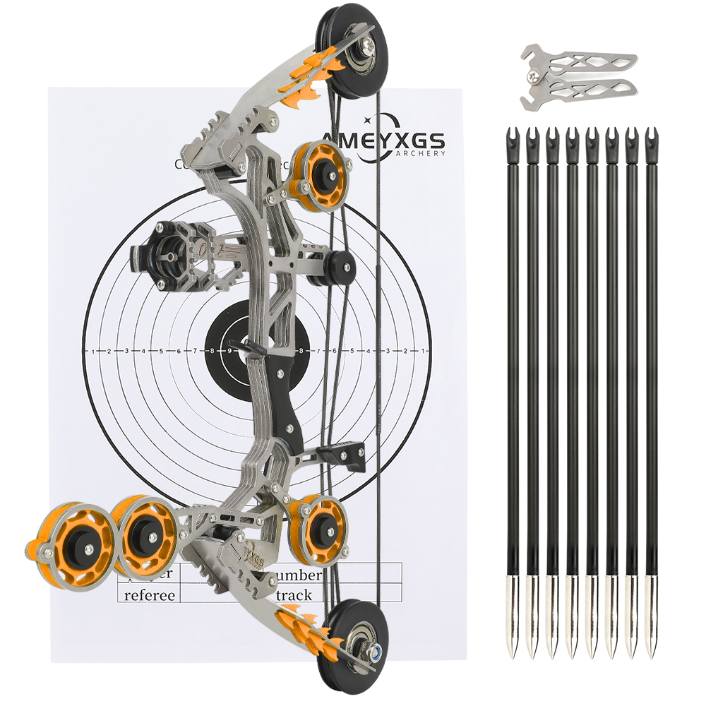 Mini Indoor Compound Bow 10lb Orange Tone Stainless Steel Set