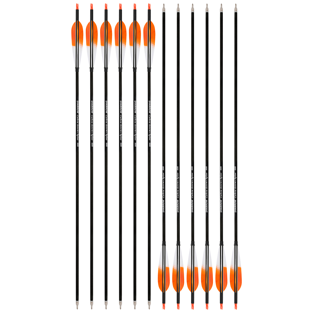 5" Dyed Feather Carbon Arrows 12pcs Black Orange 100gr