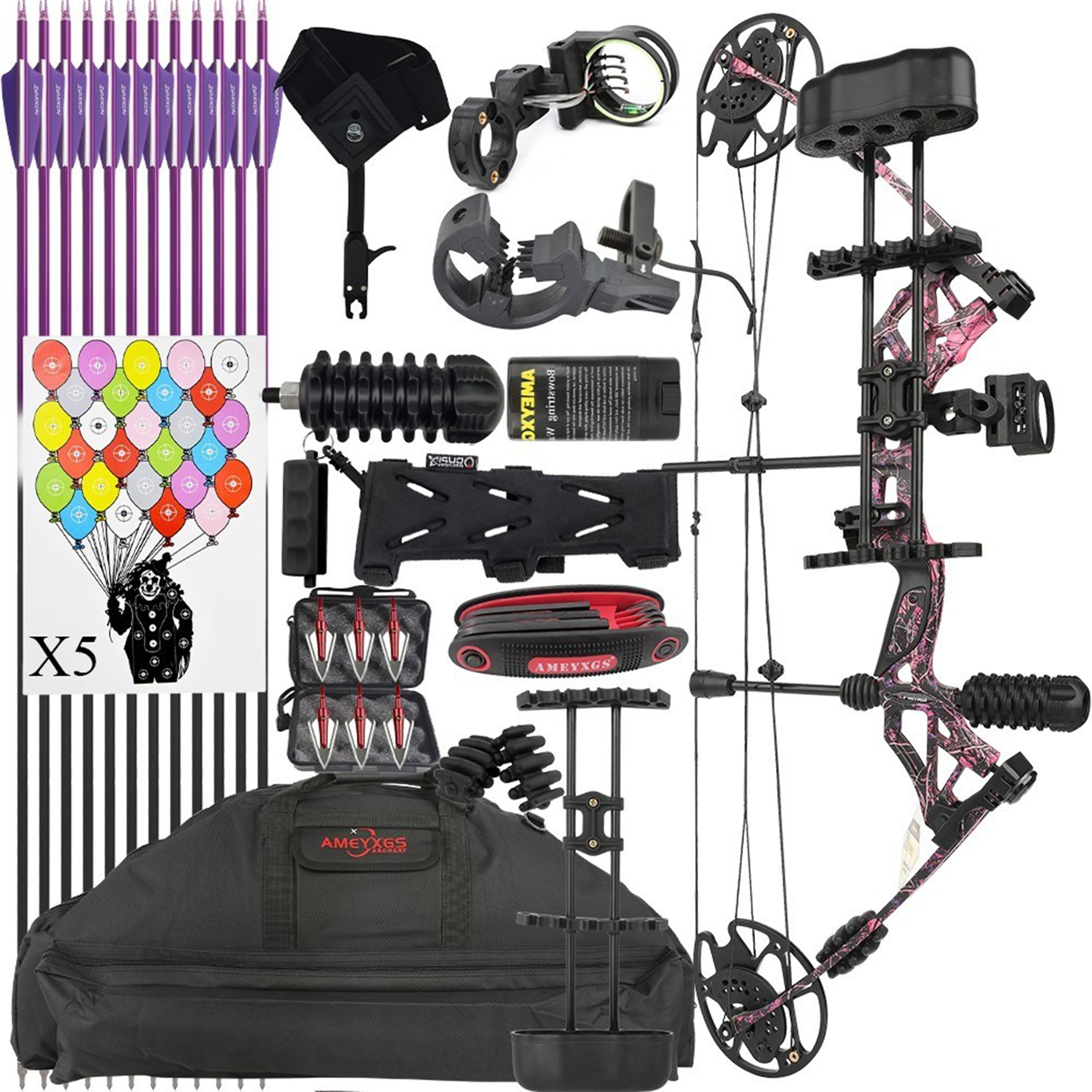 Compound Bow Kit 30-60lbs Adjustable 320FPS Full Set