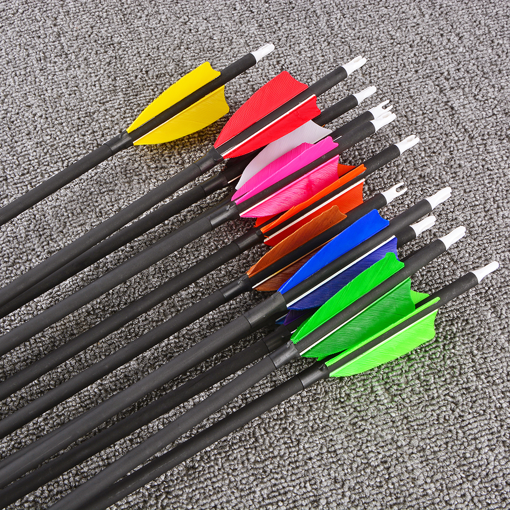 Archery Carbon Arrows 12pcs 30inch 500 Spine for Hunting