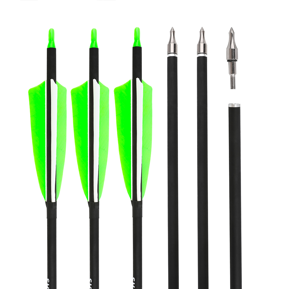 12pcs Carbon Arrows with 4-inch Feather Fletching