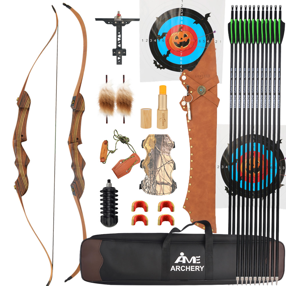 60" Wooden Recurve Bow Kit 20/25lbs for Hunting & Target Practice
