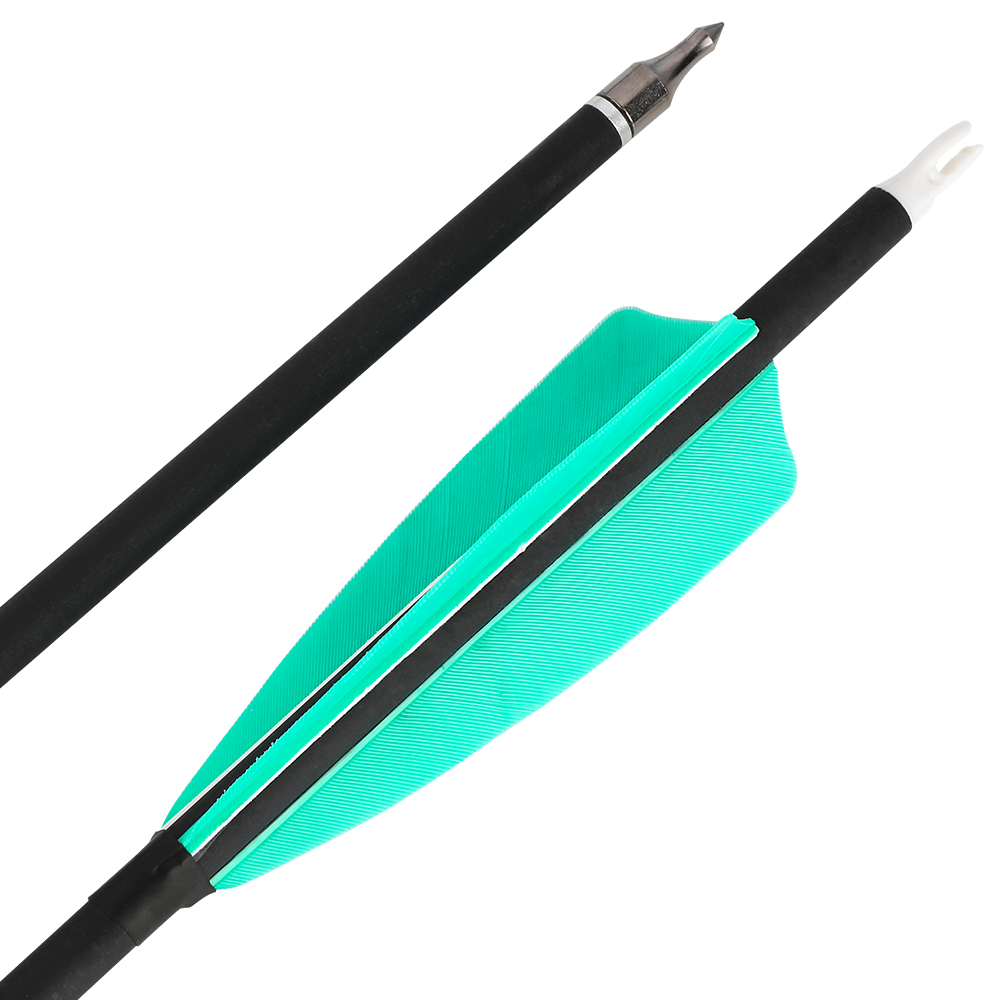 500F 30" Aqua/White Feather Carbon Arrows 12pcs 100gr