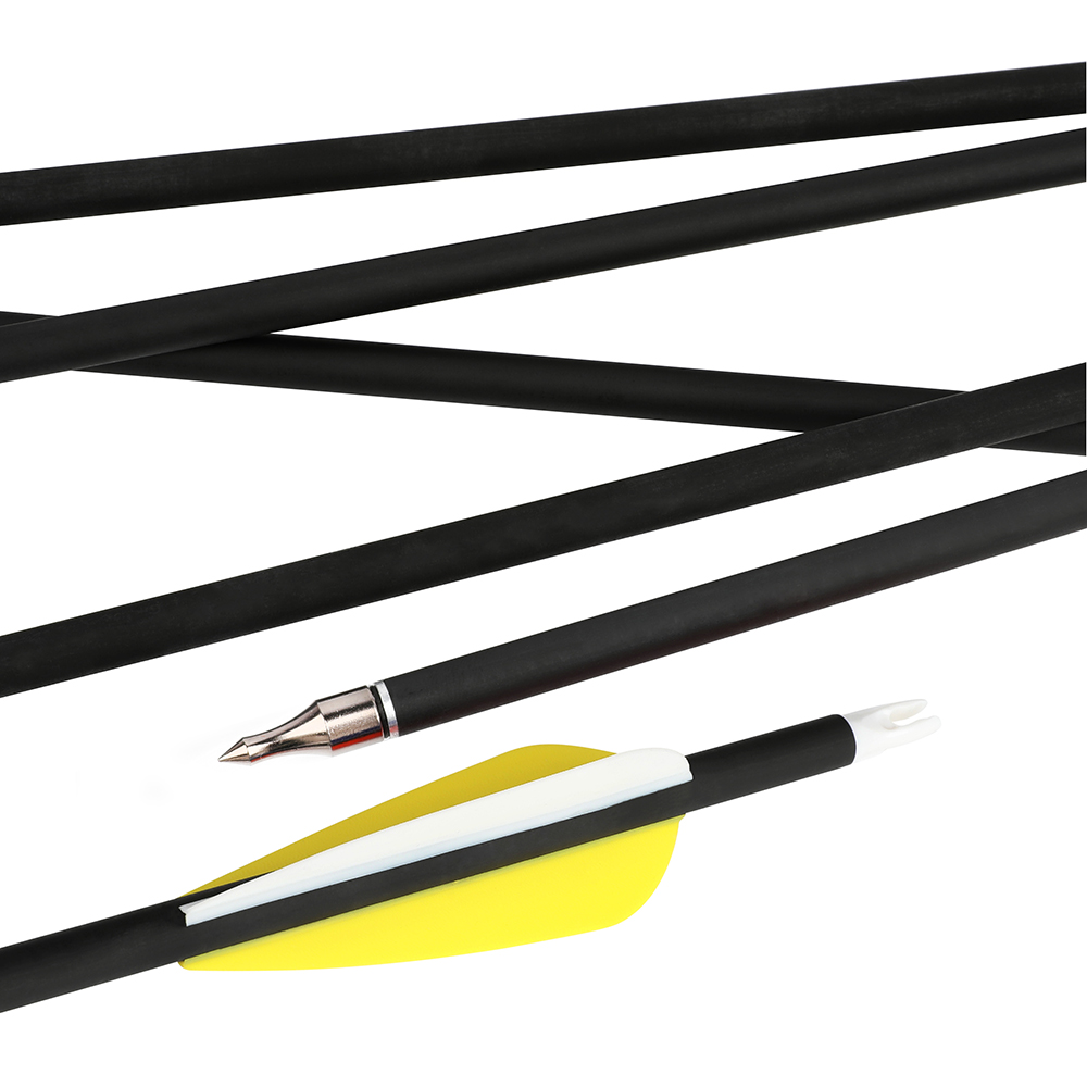 12pcs Carbon Arrows with 3-inch Feather Fletching