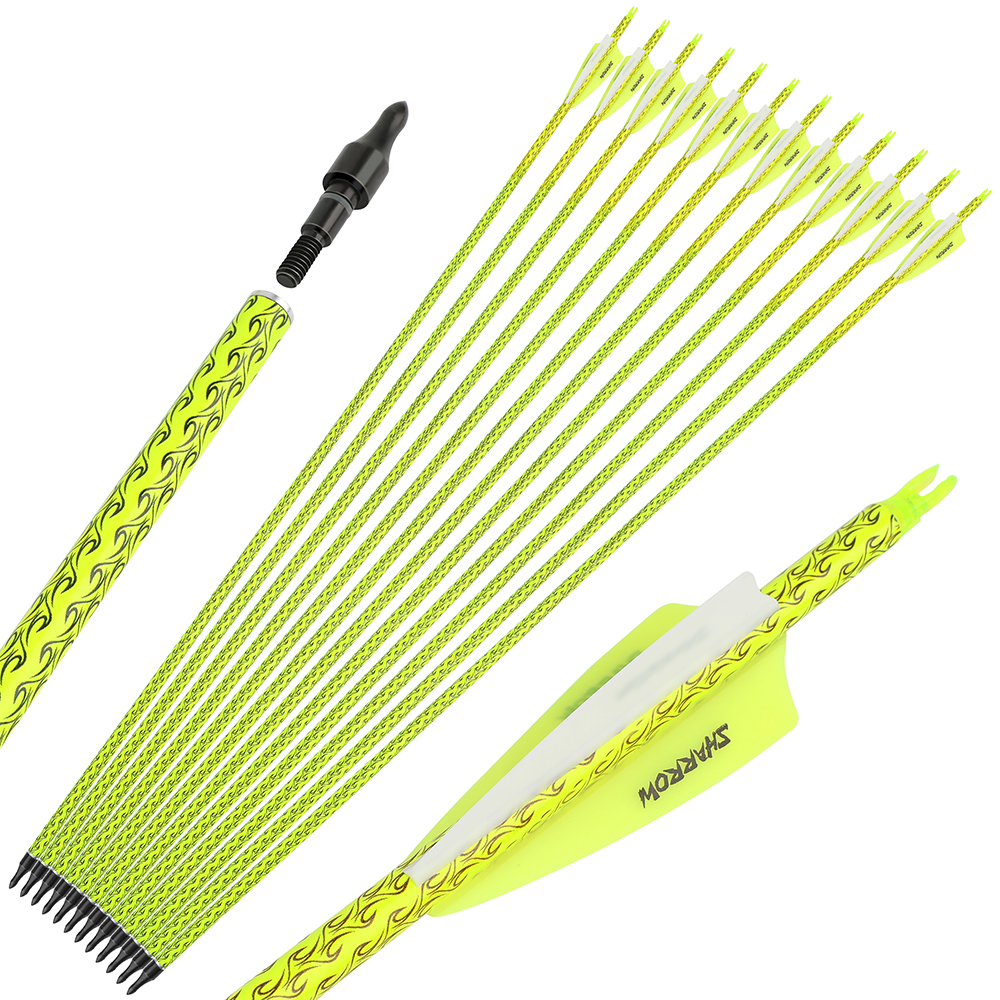 12 pcs Patterned Rubber Fletched Carbon Arrow 500 spine