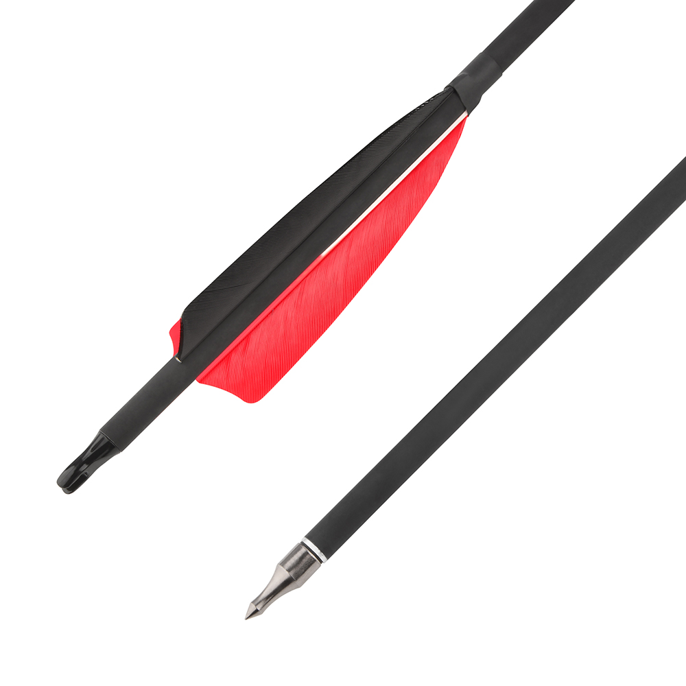 500 Spine Red-Black Feather Carbon Arrows – 12pcs