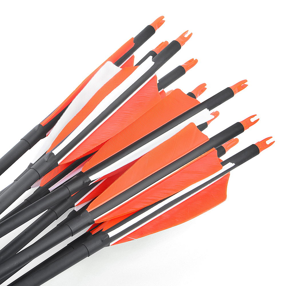 500spine 30" Orange/White Feather Carbon Arrows 12pcs 100gr