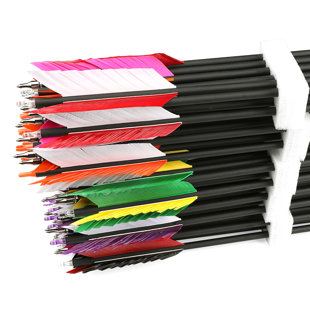 12pcs 500 Spine 4 Fletch Real Feather Mixed Carbon Arrows 31.6"