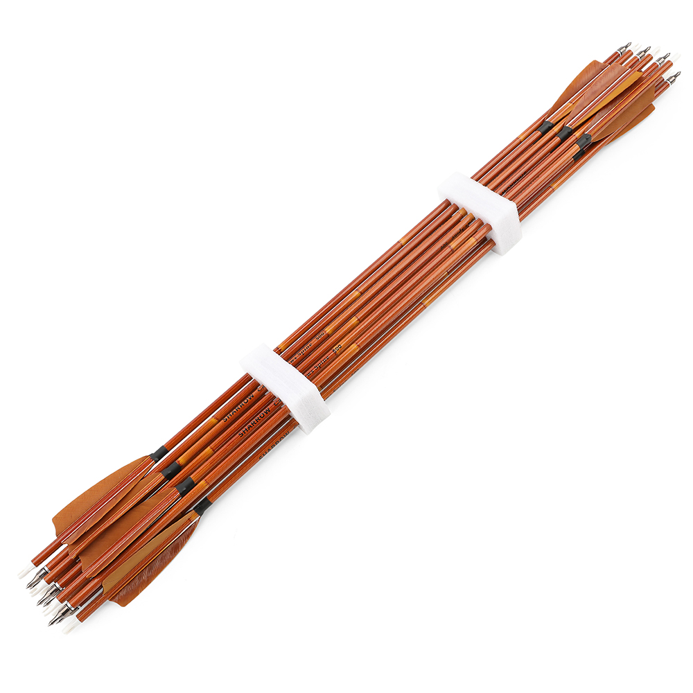 12 pcs SHARROW 500 Spine Carbon Bamboo Arrows 4" Brown Feathers 12pcs