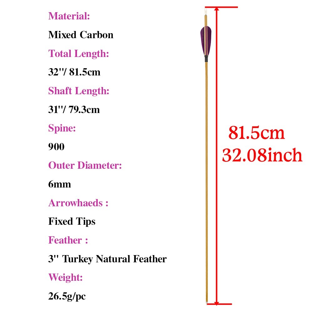Carbon Arrows – 3 Inch Turkey Feathers, Spine 900, 31 Inch Length, 6/12pcs