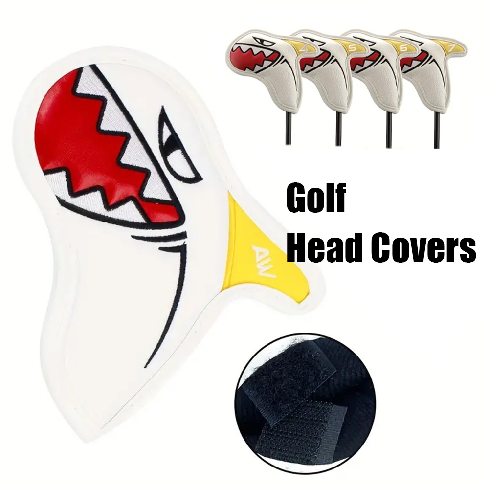 Golf Club Iron Head Covers Shark Theme PU Leather Waterproof Cover