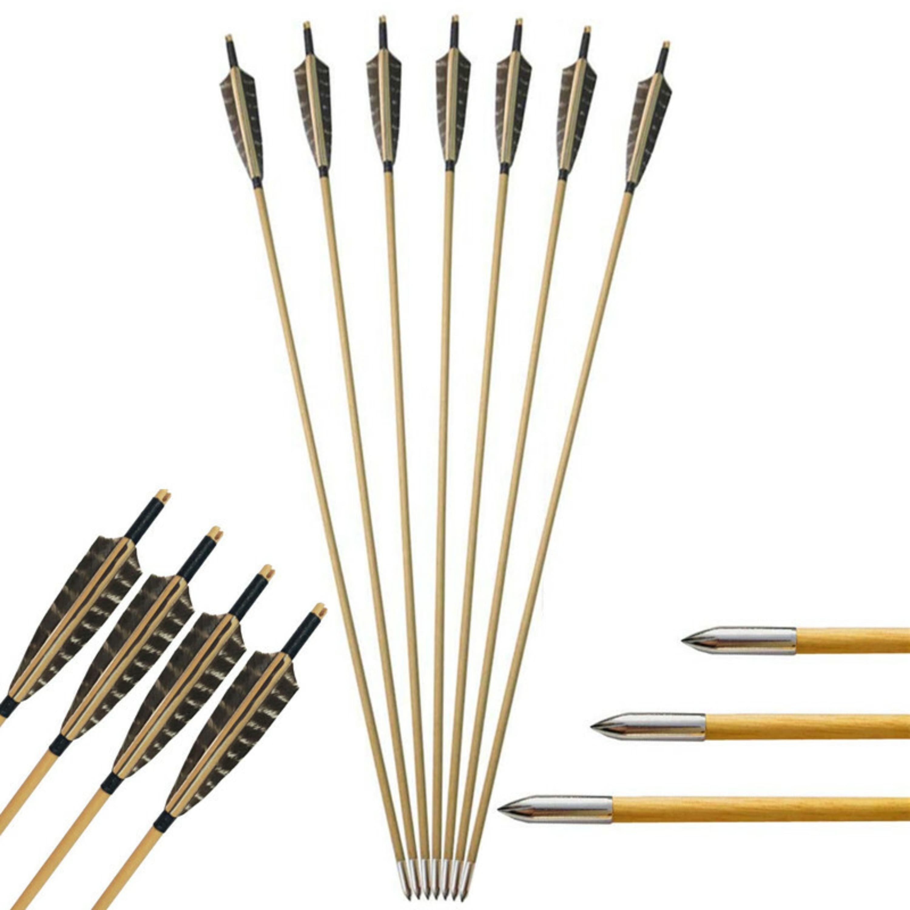 Handmade Wooden Arrows 5'' Natural Feather Arrow Nocks 12pcs