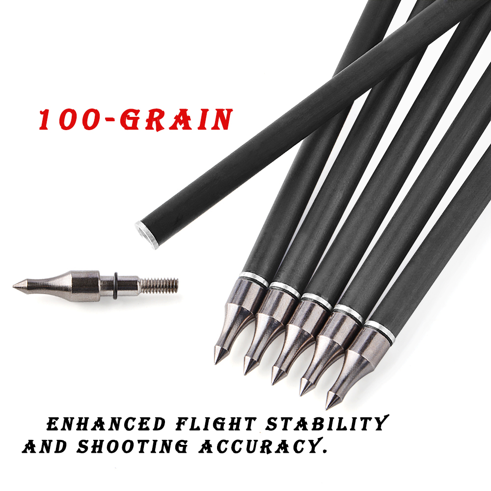 High-Quality Pure Carbon Arrows, 6/12pcs, 250-600 Spine