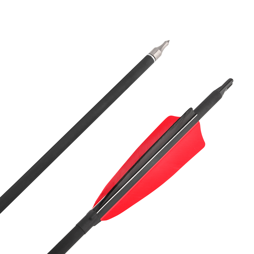 500 Spine Red-Black Feather Carbon Arrows – 12pcs