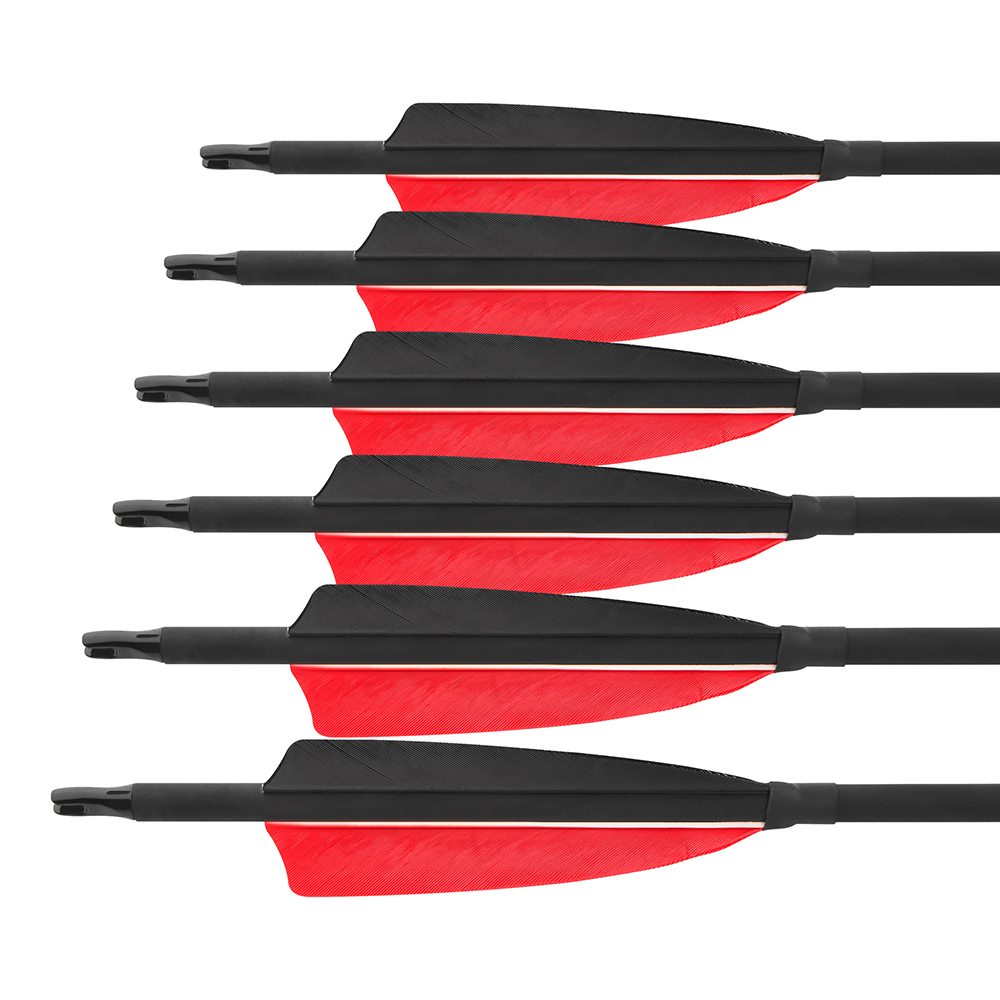 500 Spine Red-Black Feather Carbon Arrows – 12pcs