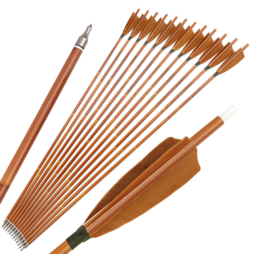 12 pcs SHARROW 500 Spine Carbon Bamboo Arrows 4" Brown Feathers 12pcs