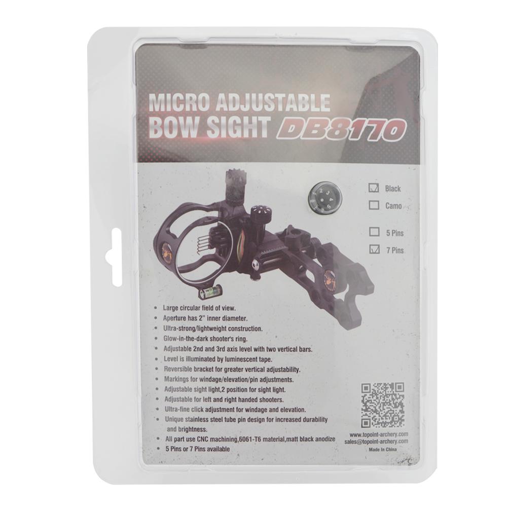 TOPOINT DB8170 7-Pin Archery Sight, Adjustable Fiber Optic with Aluminum Construction