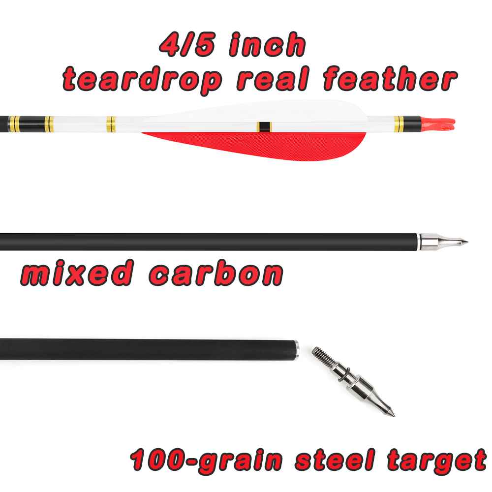 500 Spine Mixed Carbon Arrows 2 Red 1 White Real Feather 4/5"