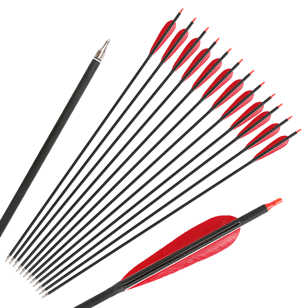 12 pcs 5" Real Feather Carbon Arrows 2 Red 1 Black 85cm Shaft Spine 500