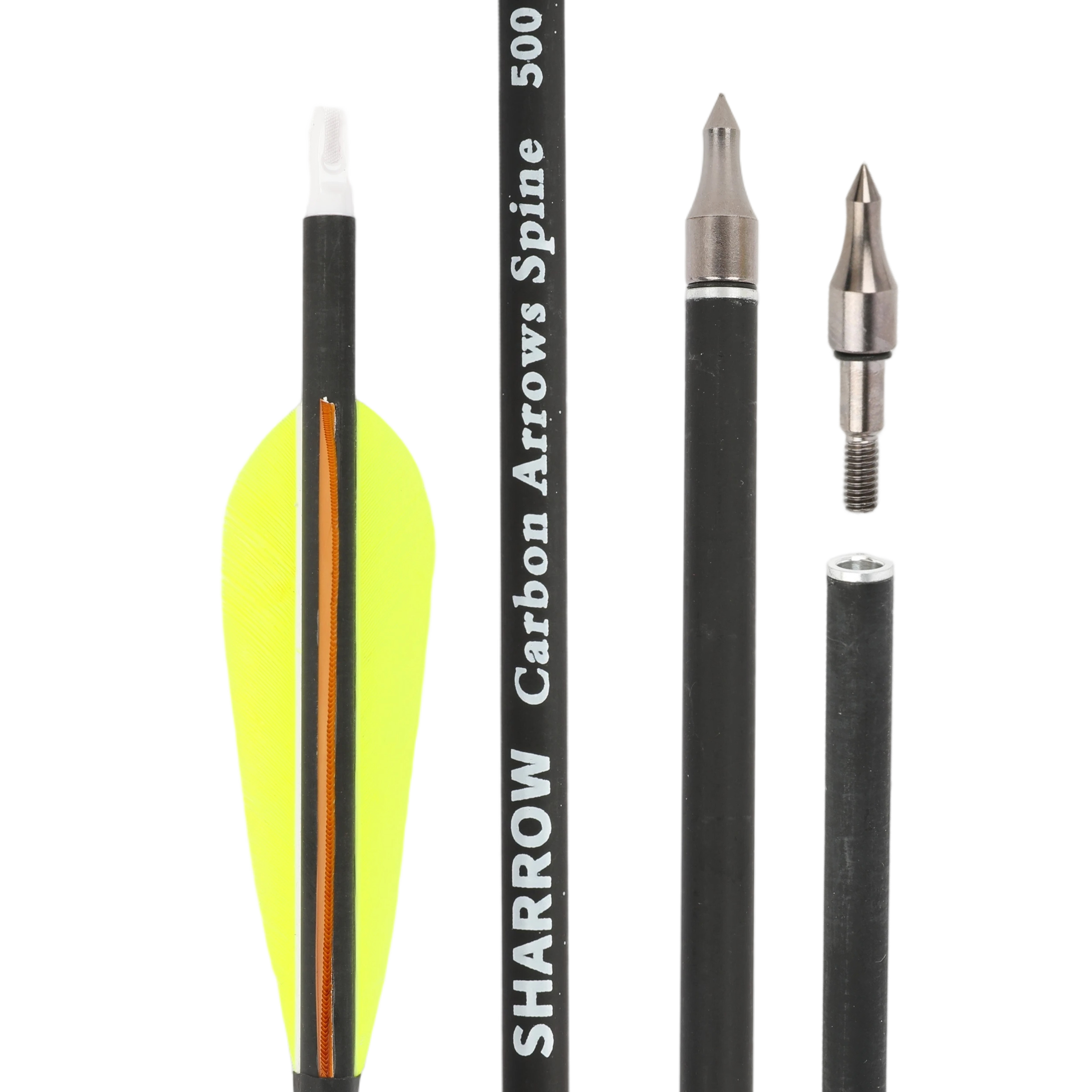 12pcs Carbon Arrows with 4-inch Feather Fletching SP500