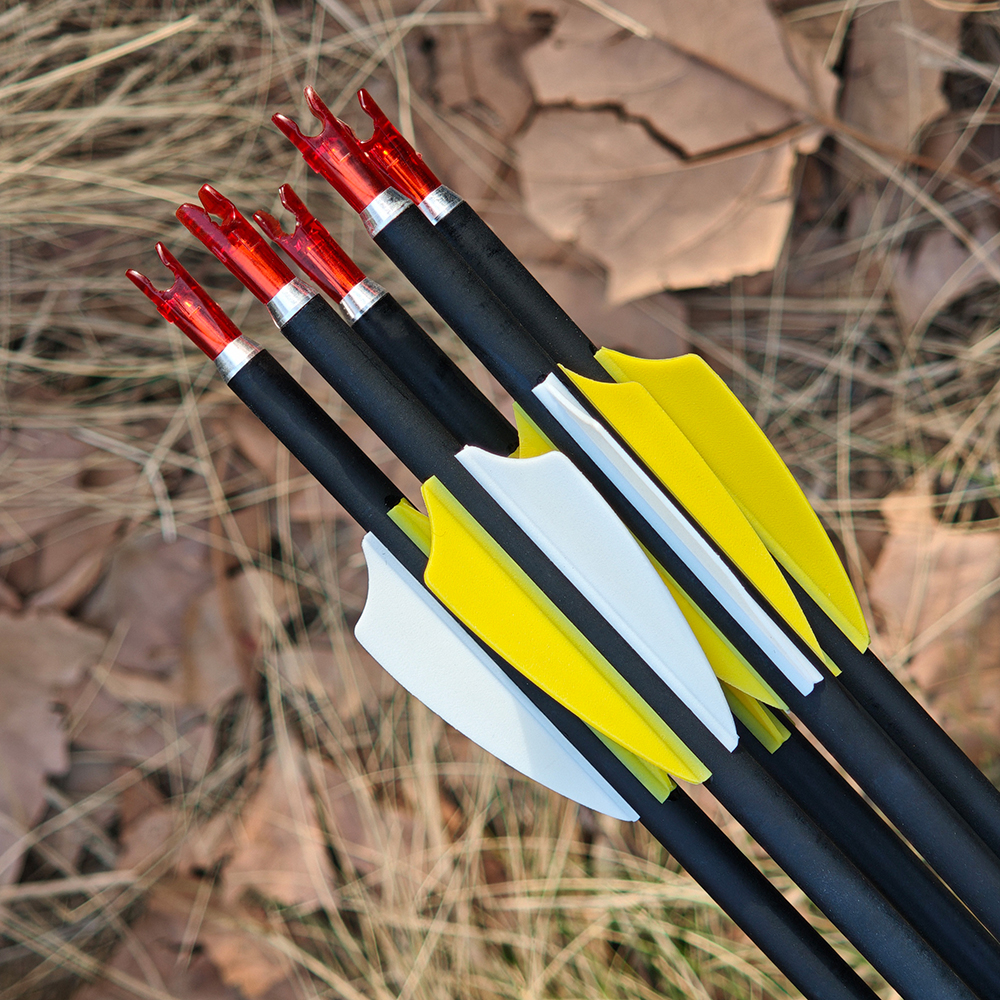 1.75" 2 Yellow 1 White Shield Plastic Feather Carbon Arrows – 12pcs