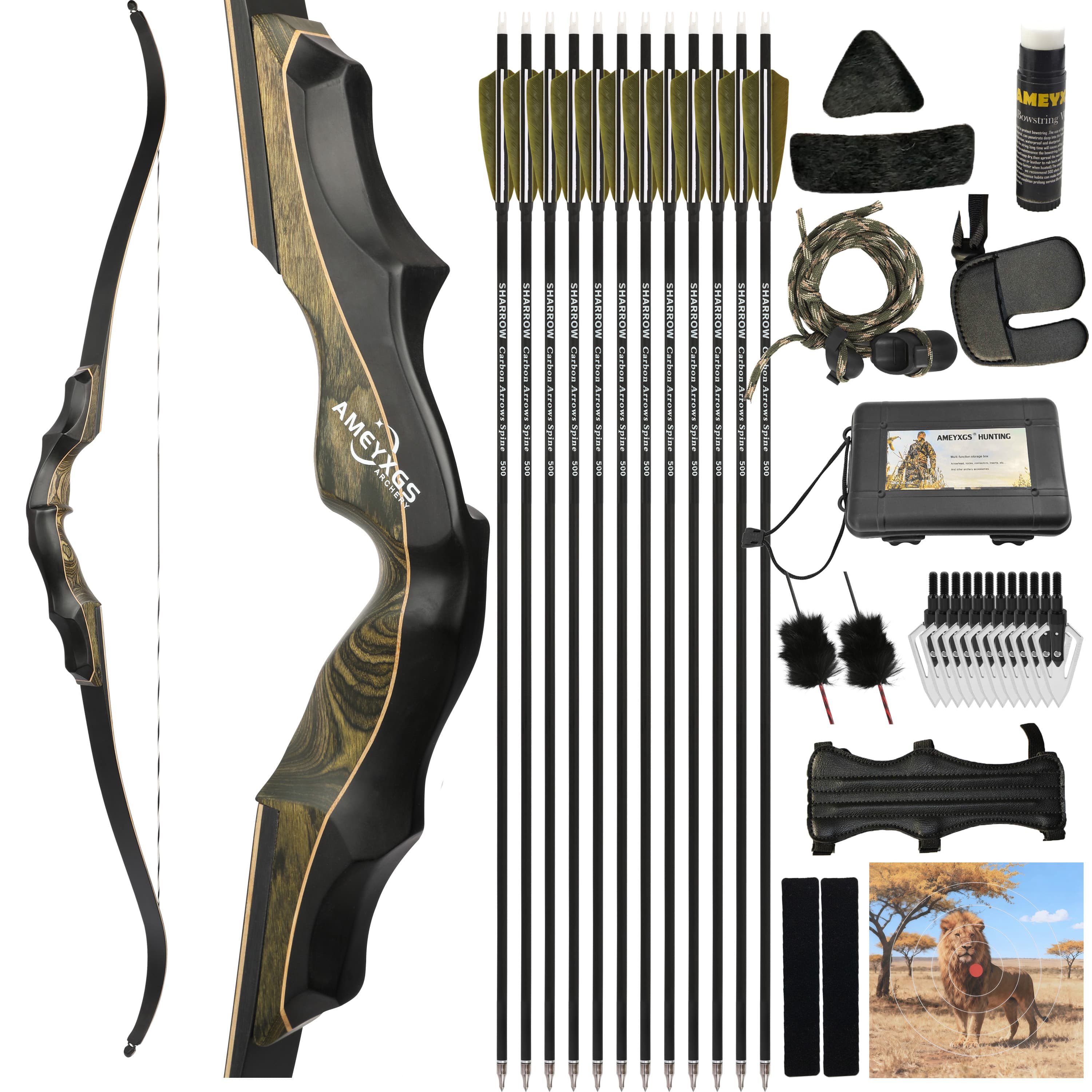 62" Recurve Bow 20-55lbs Adjustable with Full Training Target