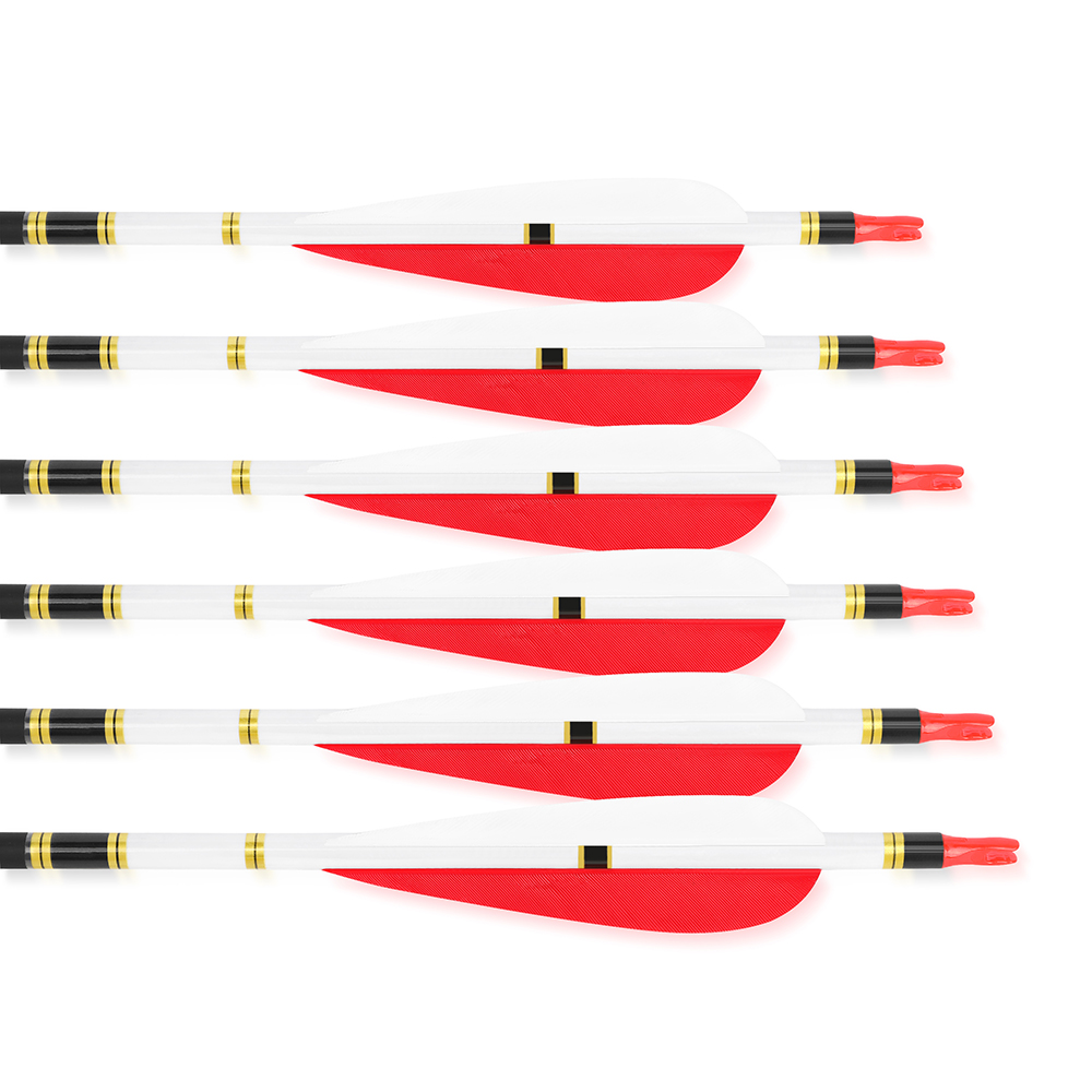 500 Spine Mixed Carbon Arrows 2 Red 1 White Real Feather 4/5"