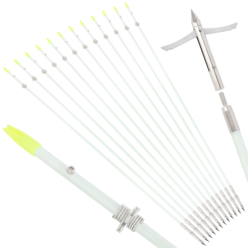 White Bowfishing Arrows Longhead 12pcs with Fluorescent Nocks