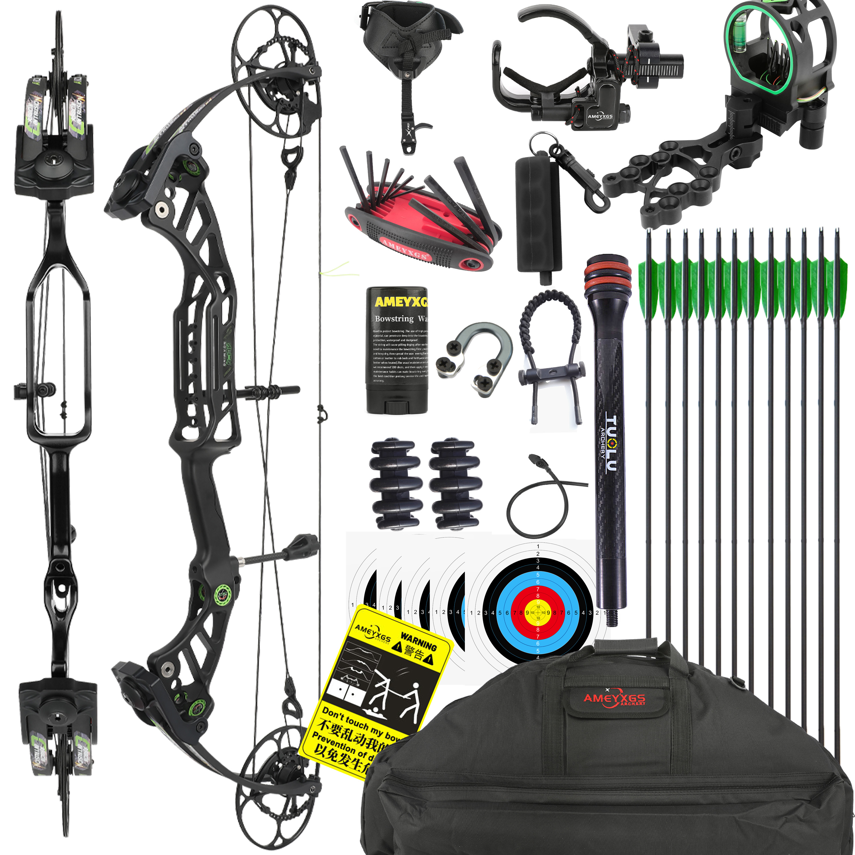 Black CNC Alloy Compound Bow Set 40-75lbs 350FPS