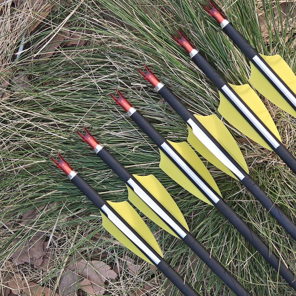 1.75" 2 Yellow 1 White Shield Plastic Feather Carbon Arrows – 12pcs