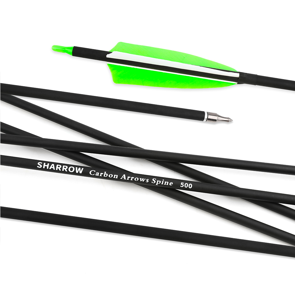 12pcs Carbon Arrows with 4-inch Feather Fletching
