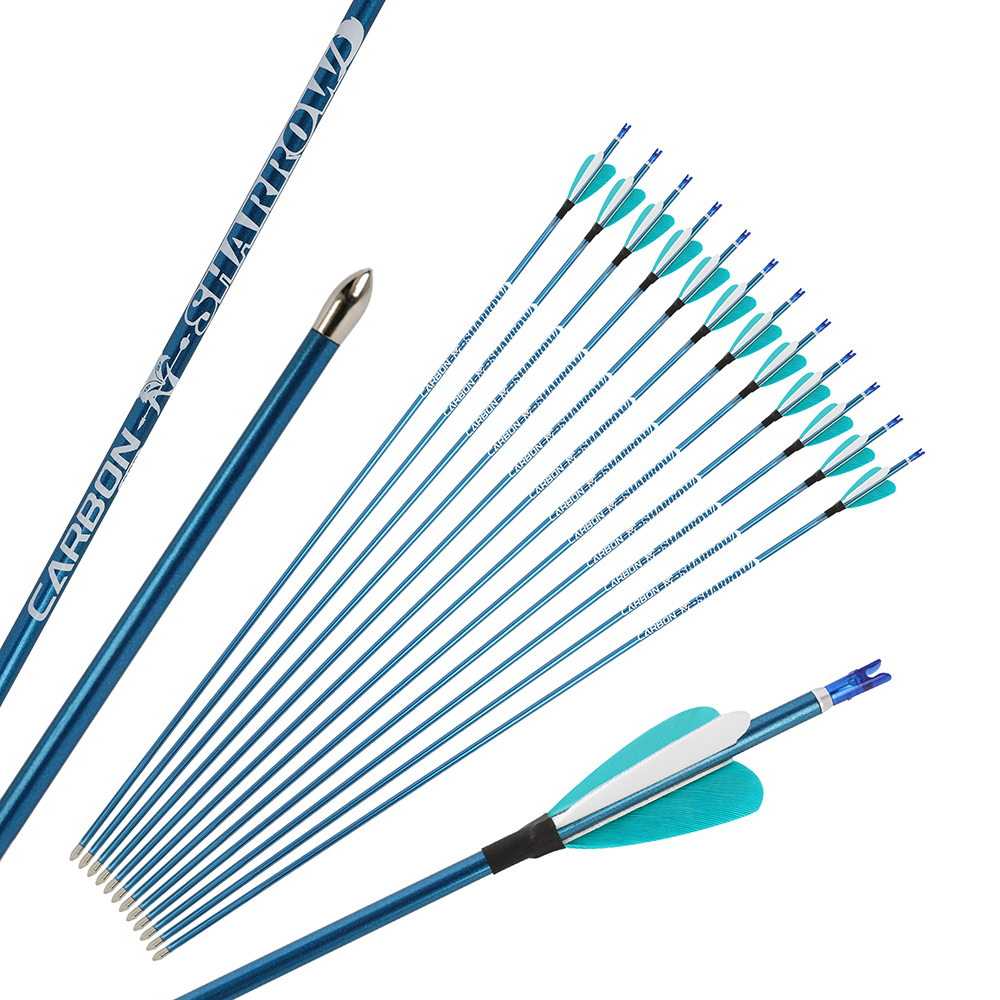 Pure Carbon Blue Arrows 31" 400–1000 Spine Real Feather 6pcs 12pcs