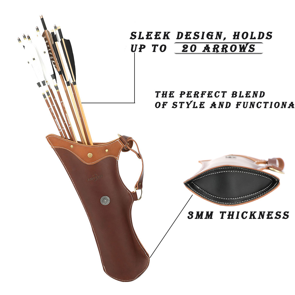 Premium Leather Hip Quiver for 20 Arrows Durable Archery Bag
