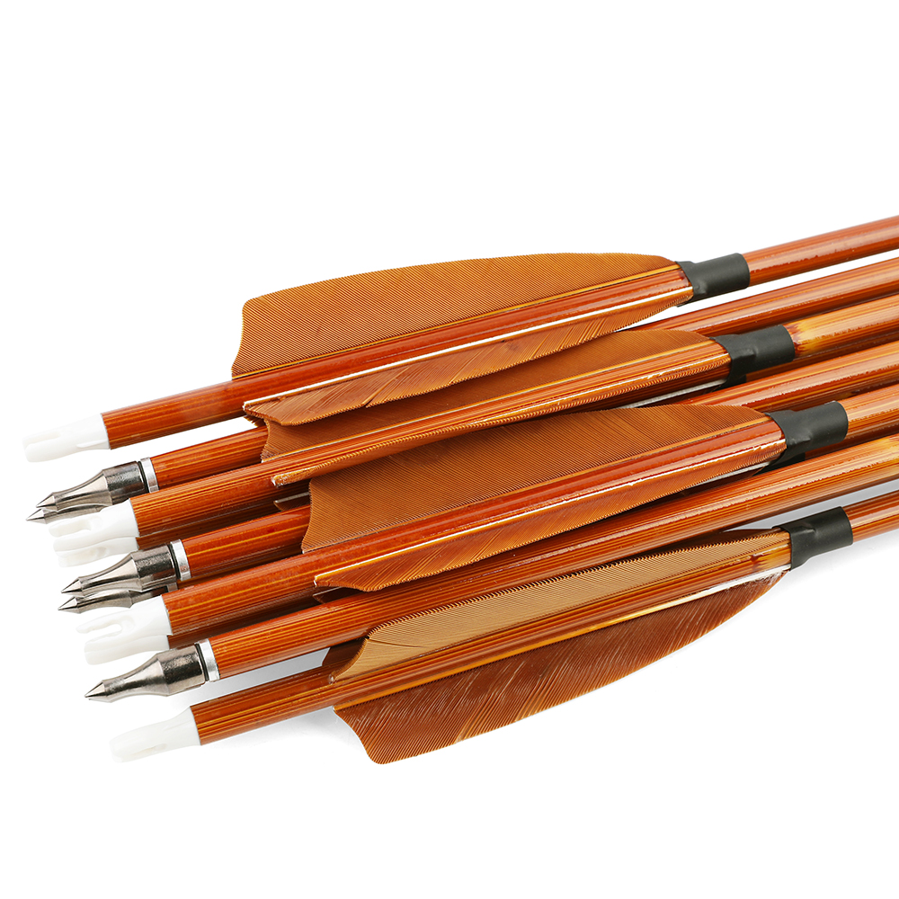 12 pcs SHARROW 500 Spine Carbon Bamboo Arrows 4" Brown Feathers 12pcs