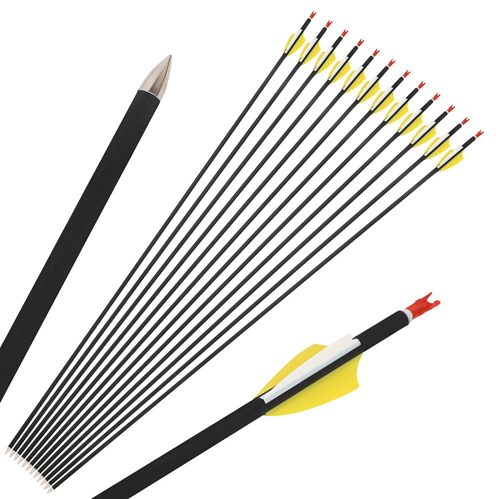 1.75" 2 Yellow 1 White Shield Plastic Feather Carbon Arrows – 12pcs