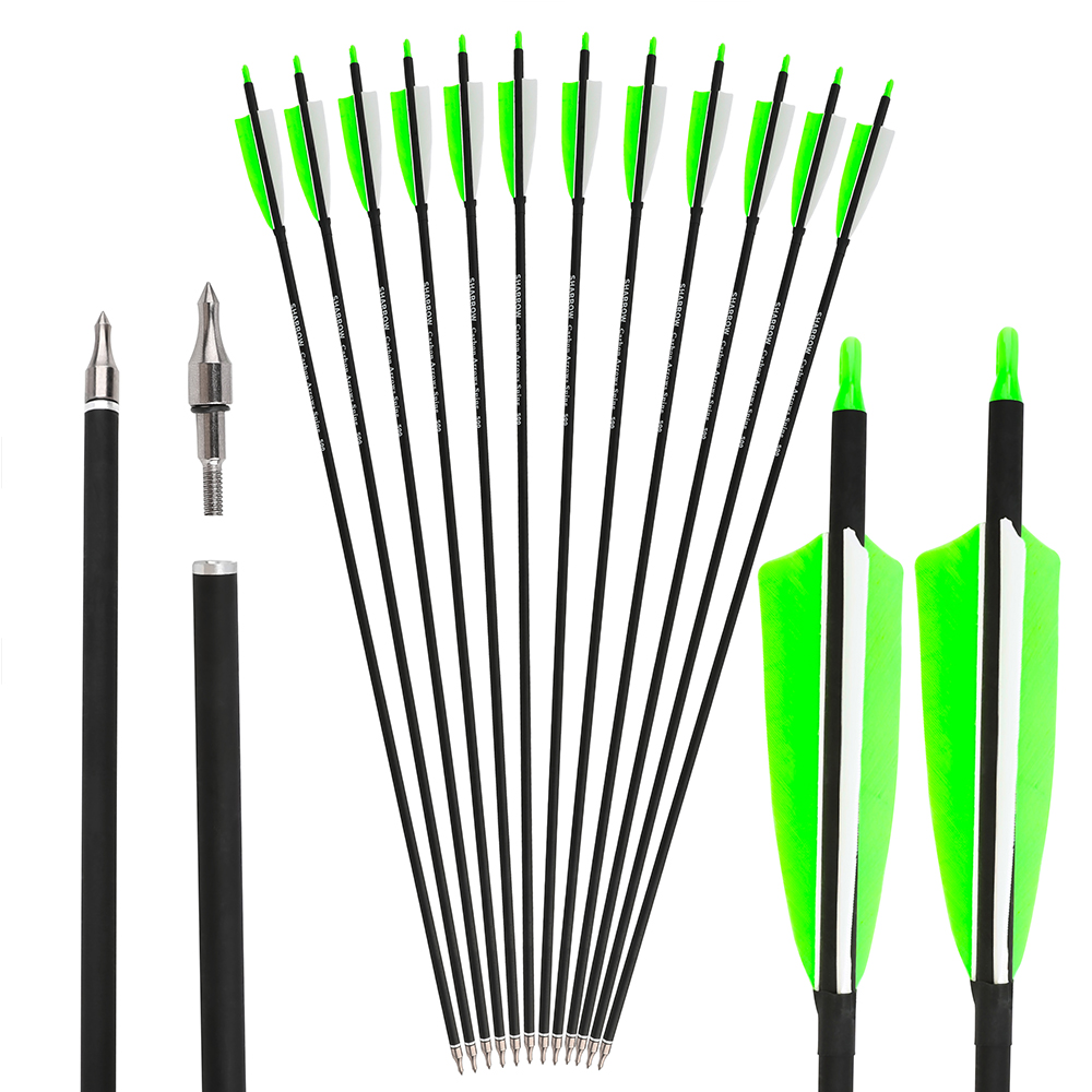 12pcs Carbon Arrows with 4-inch Feather Fletching