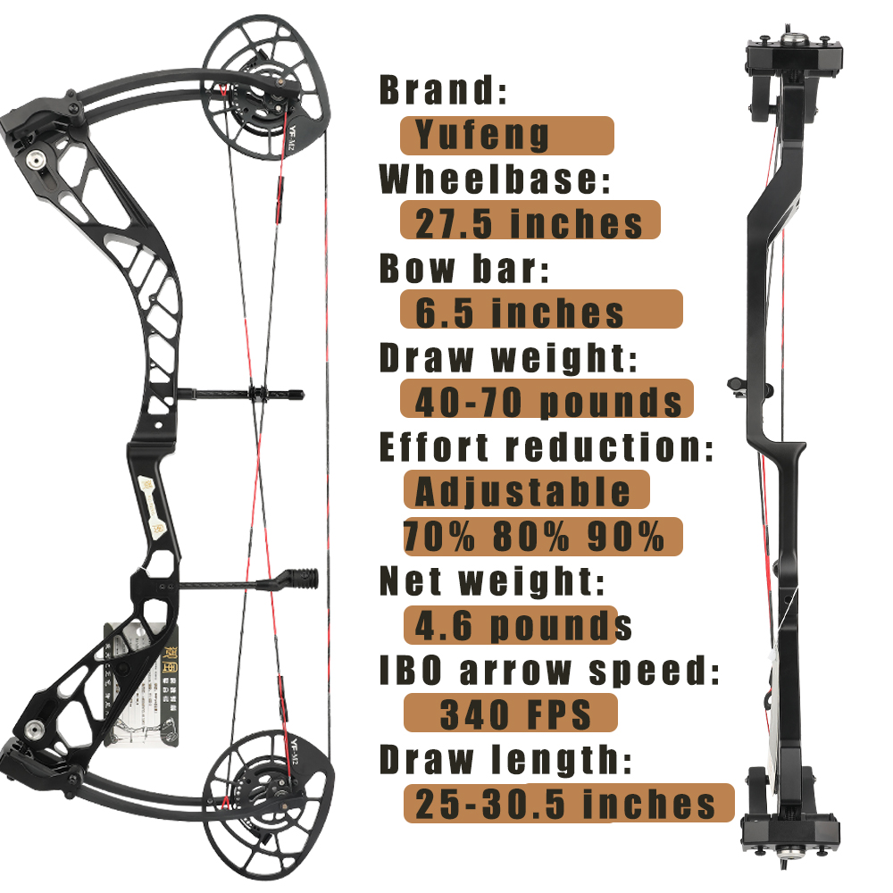 Yufeng Compound Bow 27.5" Axle-to-Axle 40-70lbs Adjustable 340FPS Hunting Archery Bow 