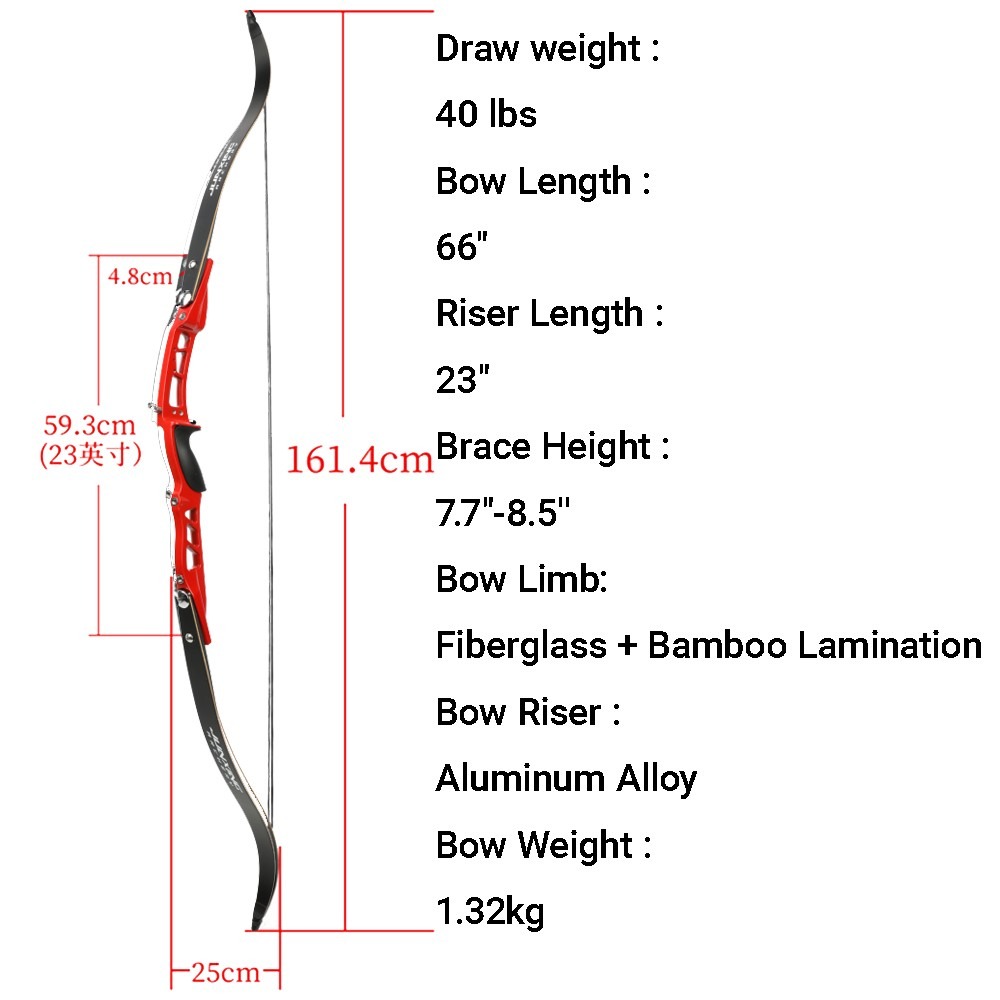 JUNXING F167 ILF Recurve Bow 40lbs Red Set