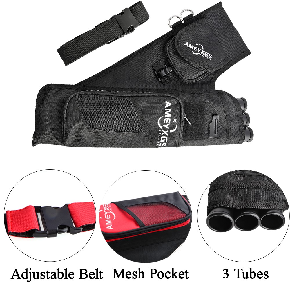 Archery Arrow Quiver 3-Tube Oxford Hip Quiver with Pockets