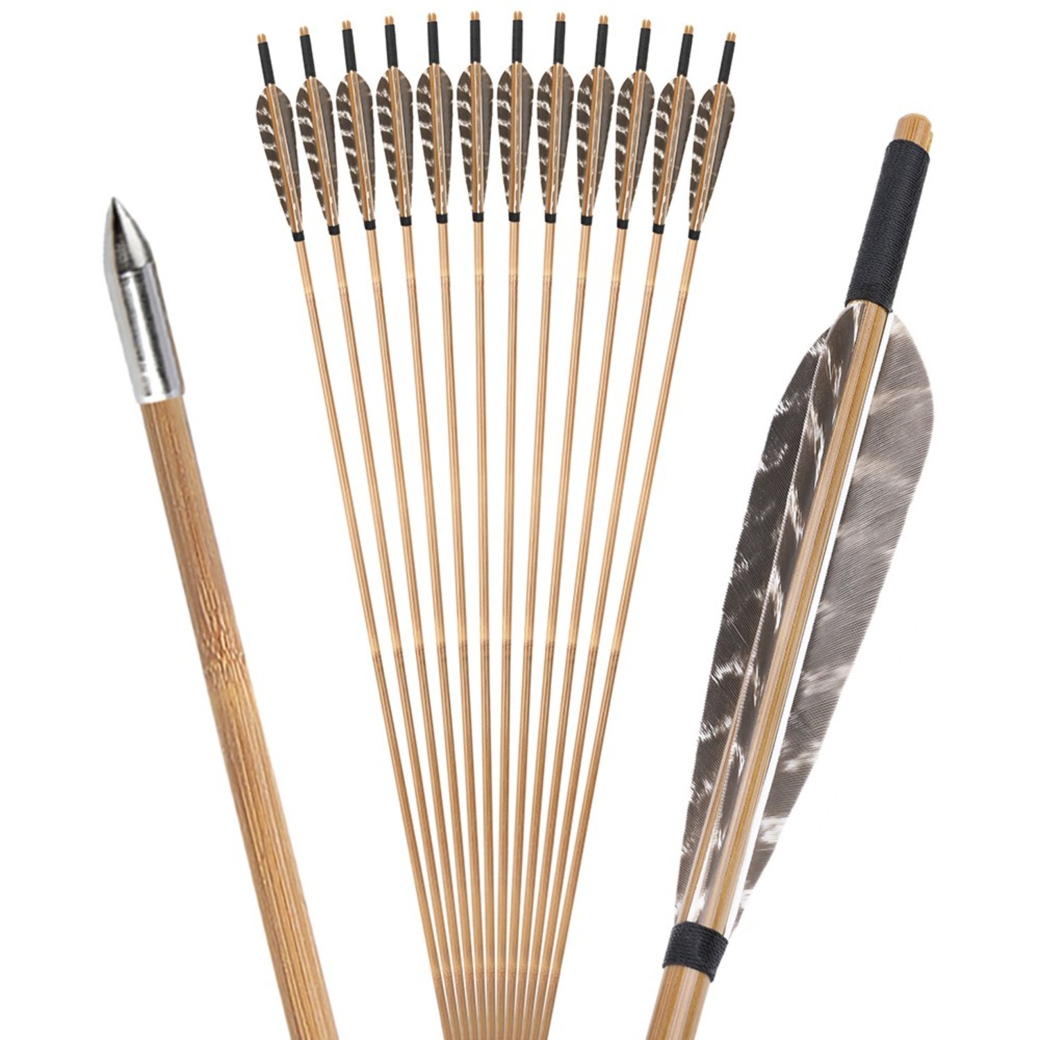 Handmade Bamboo Arrows 12-Pack with Turkey Feather Fletching 85cm