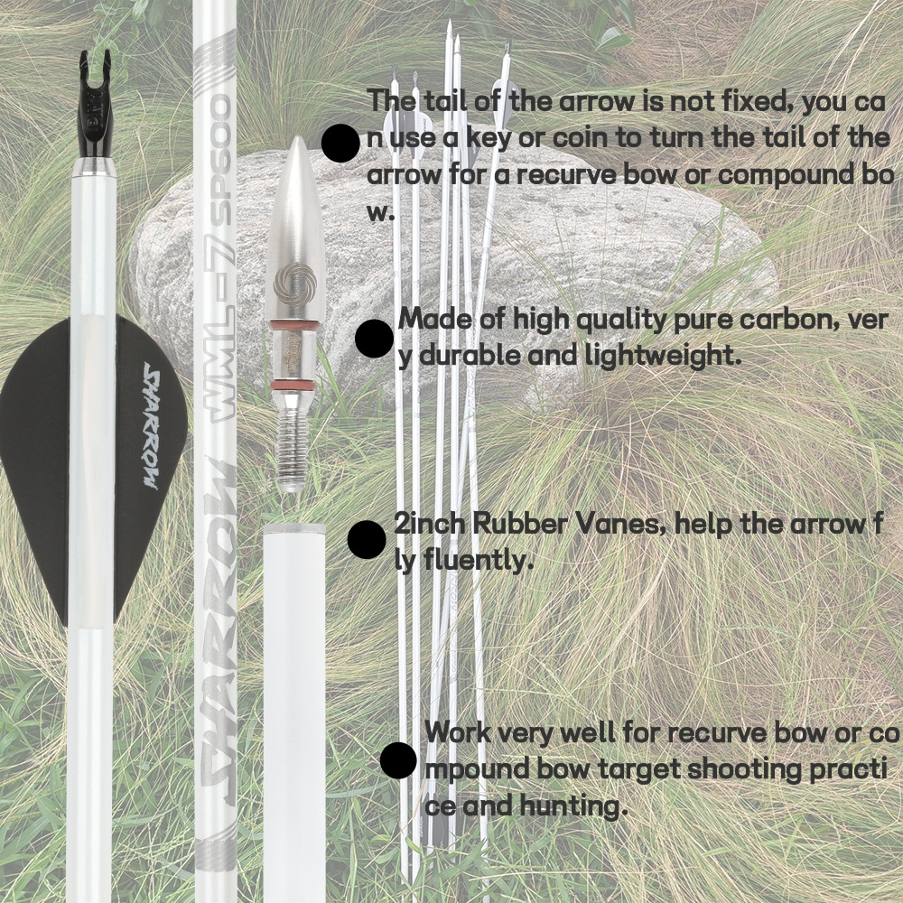 WML2 600 Spine 32inch Pure Carbon Arrows 2" Vanes Archery