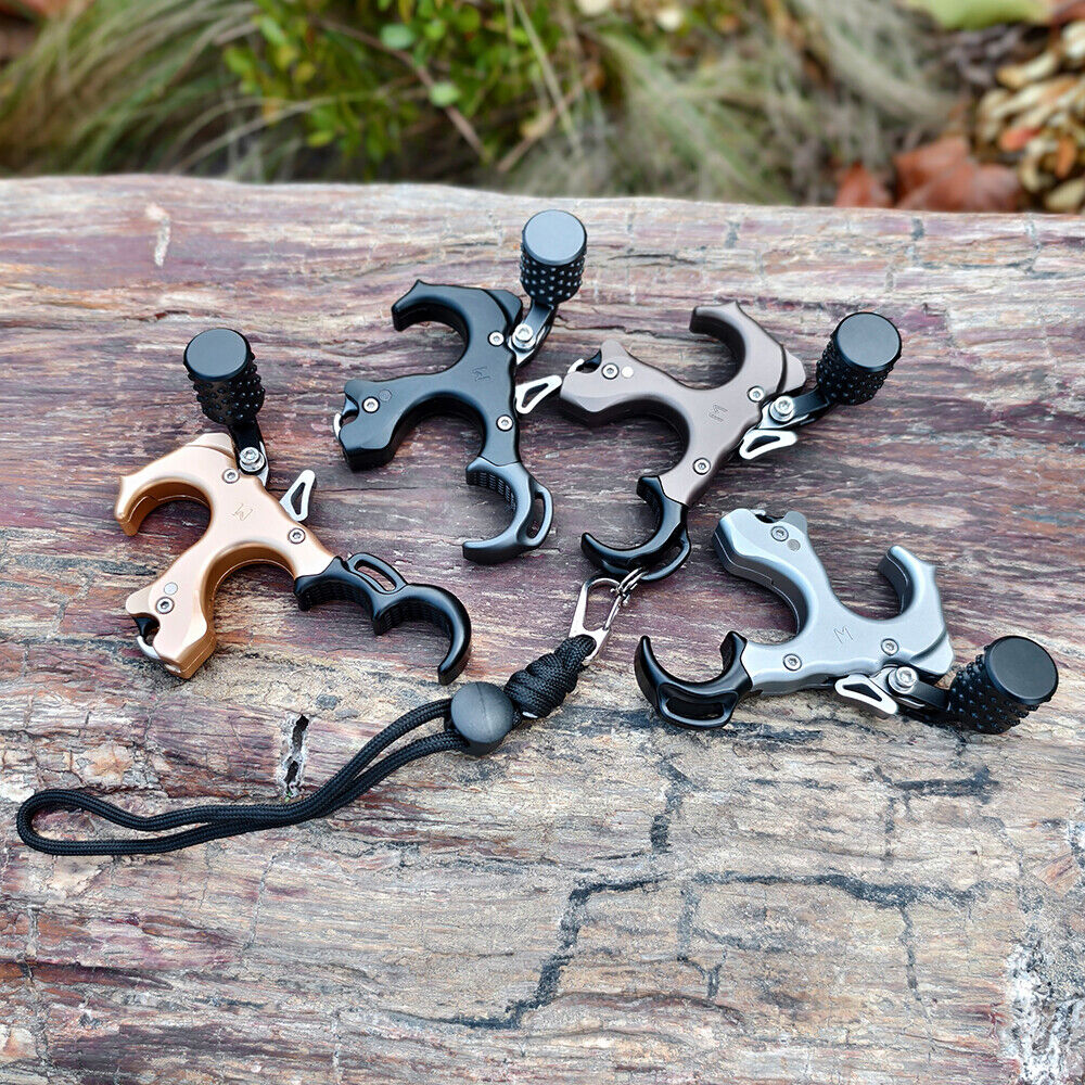 3 4Finger Release Aid Trigger Thumb Button Grip Caliper Archery CompoundBow