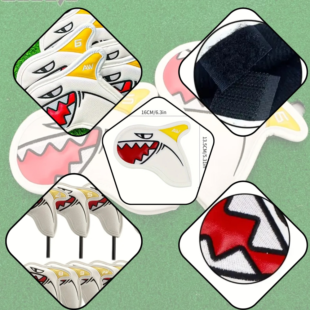 Golf Club Iron Head Covers Shark Theme PU Leather Waterproof Cover