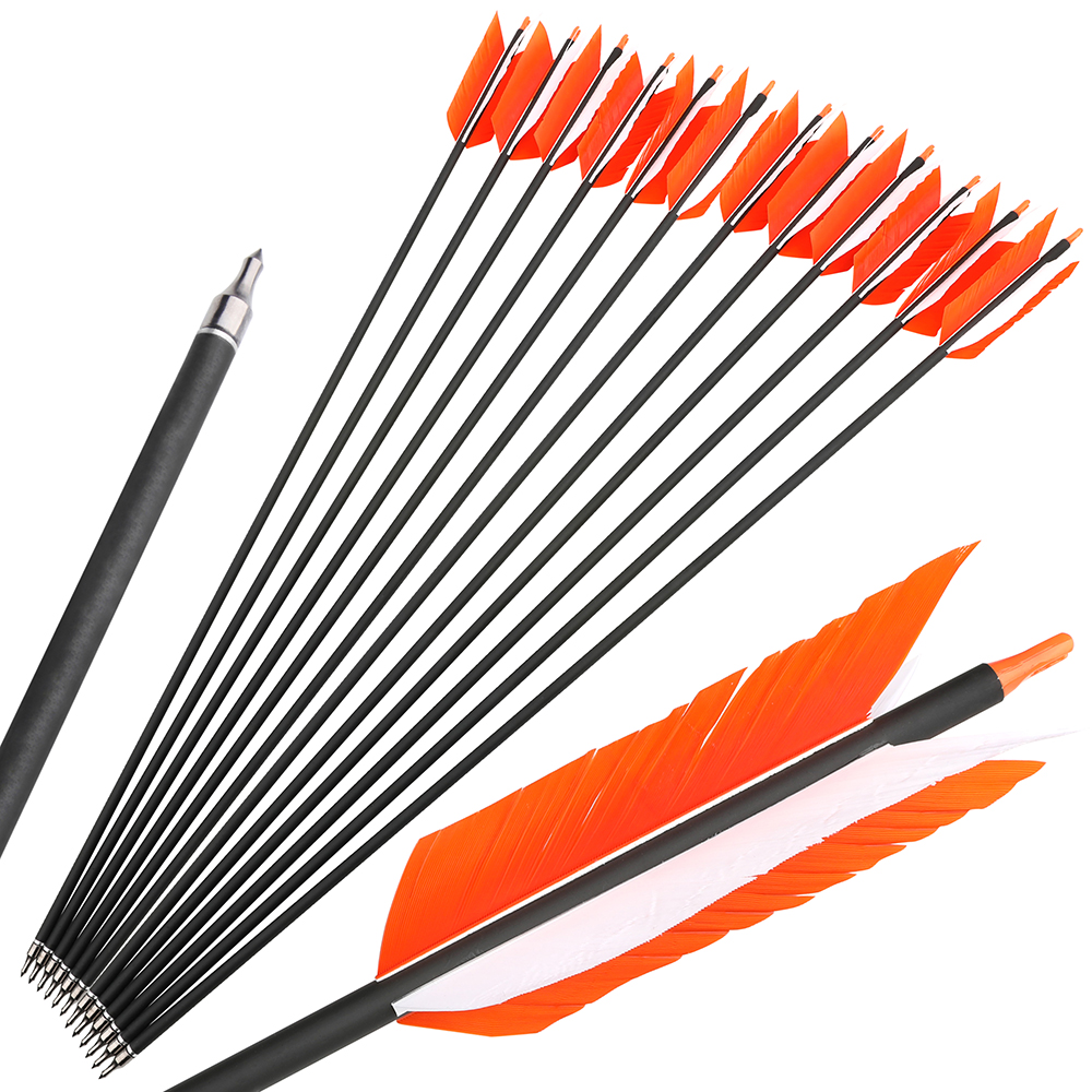 12pcs 500 Spine 4 Fletch Real Feather Mixed Carbon Arrows 31.6"