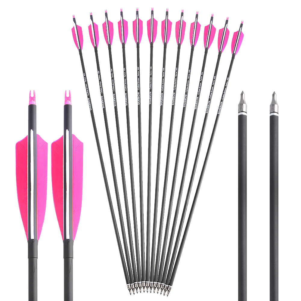 12pcs Carbon Arrows with 4-inch Feather Fletching